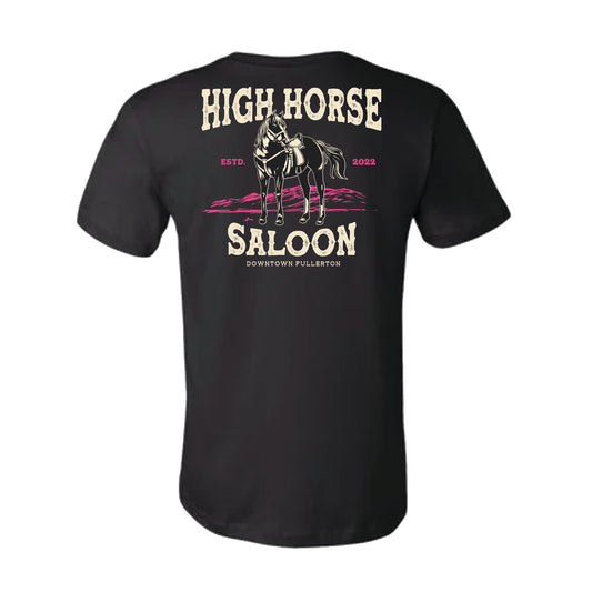 High Horse Unisex Black and Pink Tee (No Pocket)
